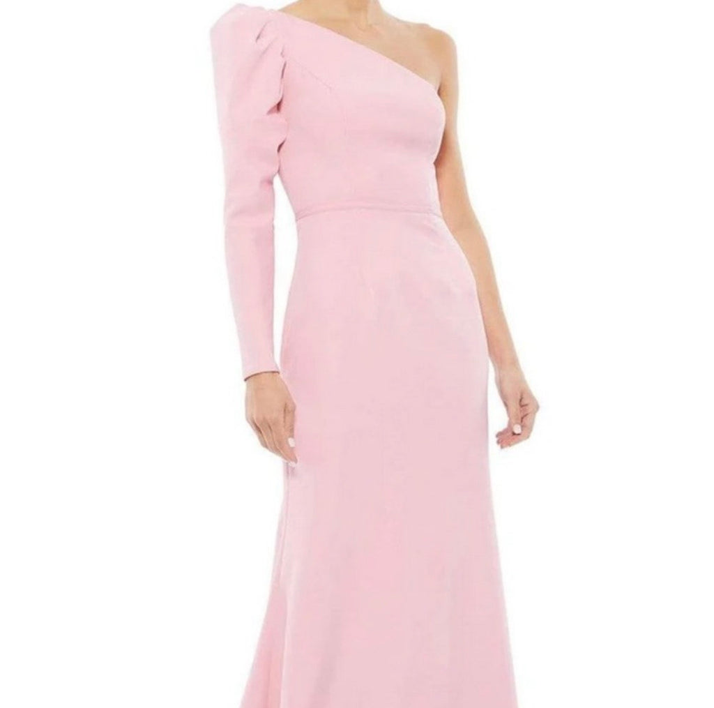 Ieena Mac Duggal Rose Pink Puff Long Sleeve One Shoulder Gown