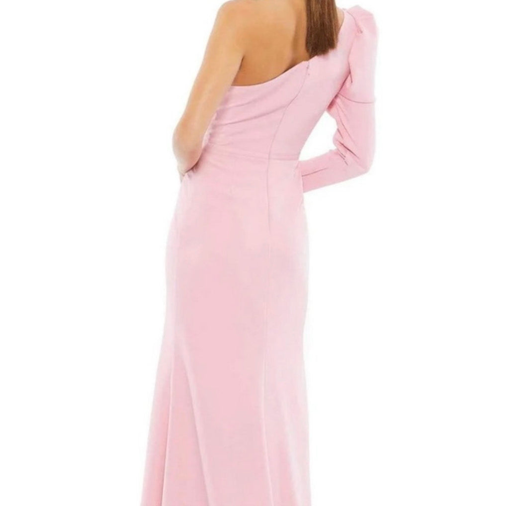 Ieena Mac Duggal Rose Pink Puff Long Sleeve One Shoulder Gown