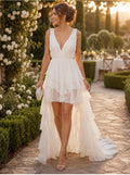 Ieena Mac Duggal High Low Tiered White Gown