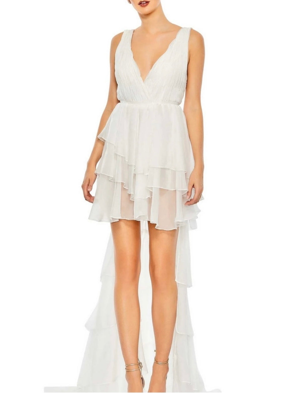 Ieena Mac Duggal High Low Tiered White Gown