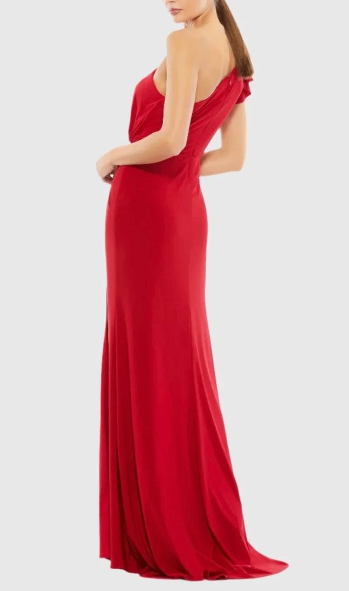 Mac Duggal Red Assymetric Jersey Gown with Thigh Split