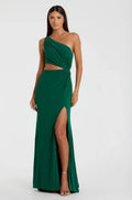 Ieena Mac Duggal Green One Shoulder Cut Out Jersey Gown