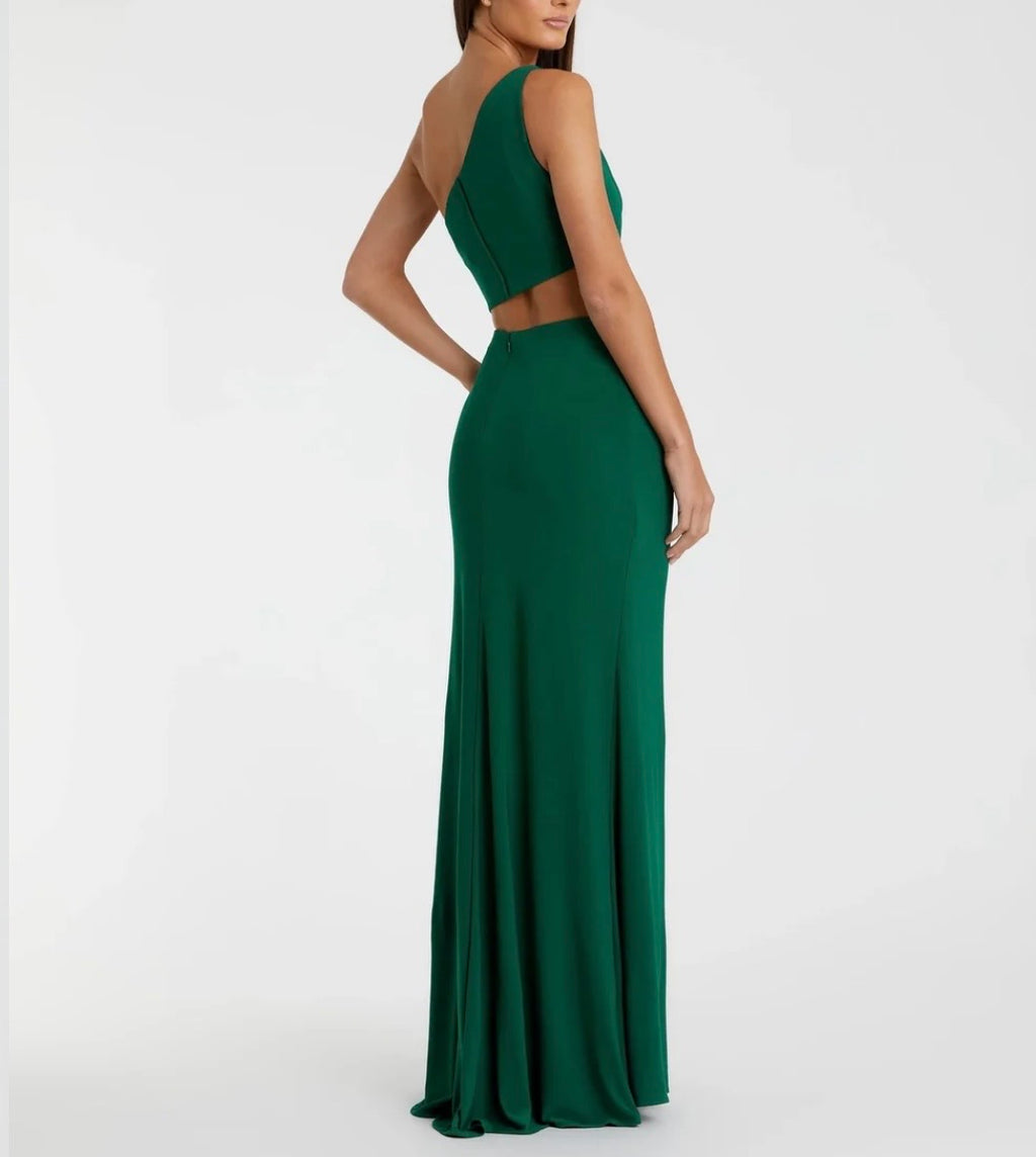 Ieena Mac Duggal Green One Shoulder Cut Out Jersey Gown