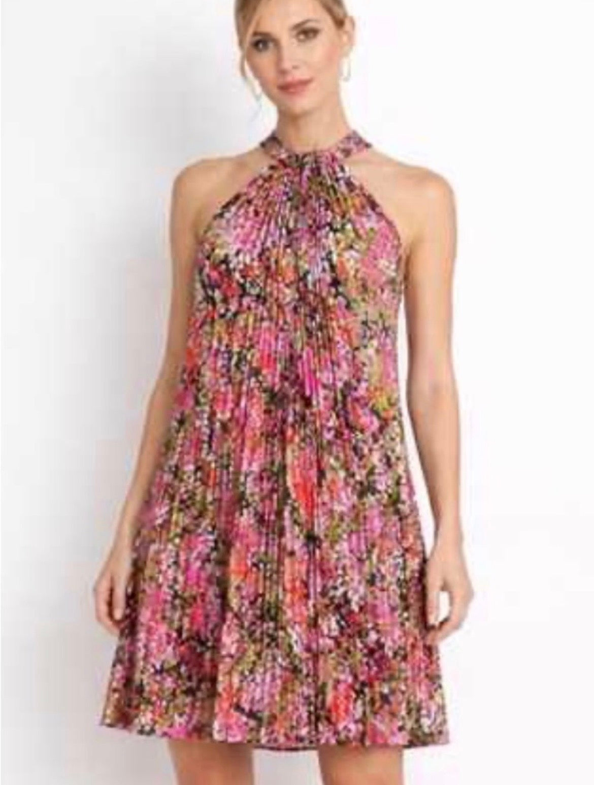 DKNY Pink Floral Halter Mini Dress