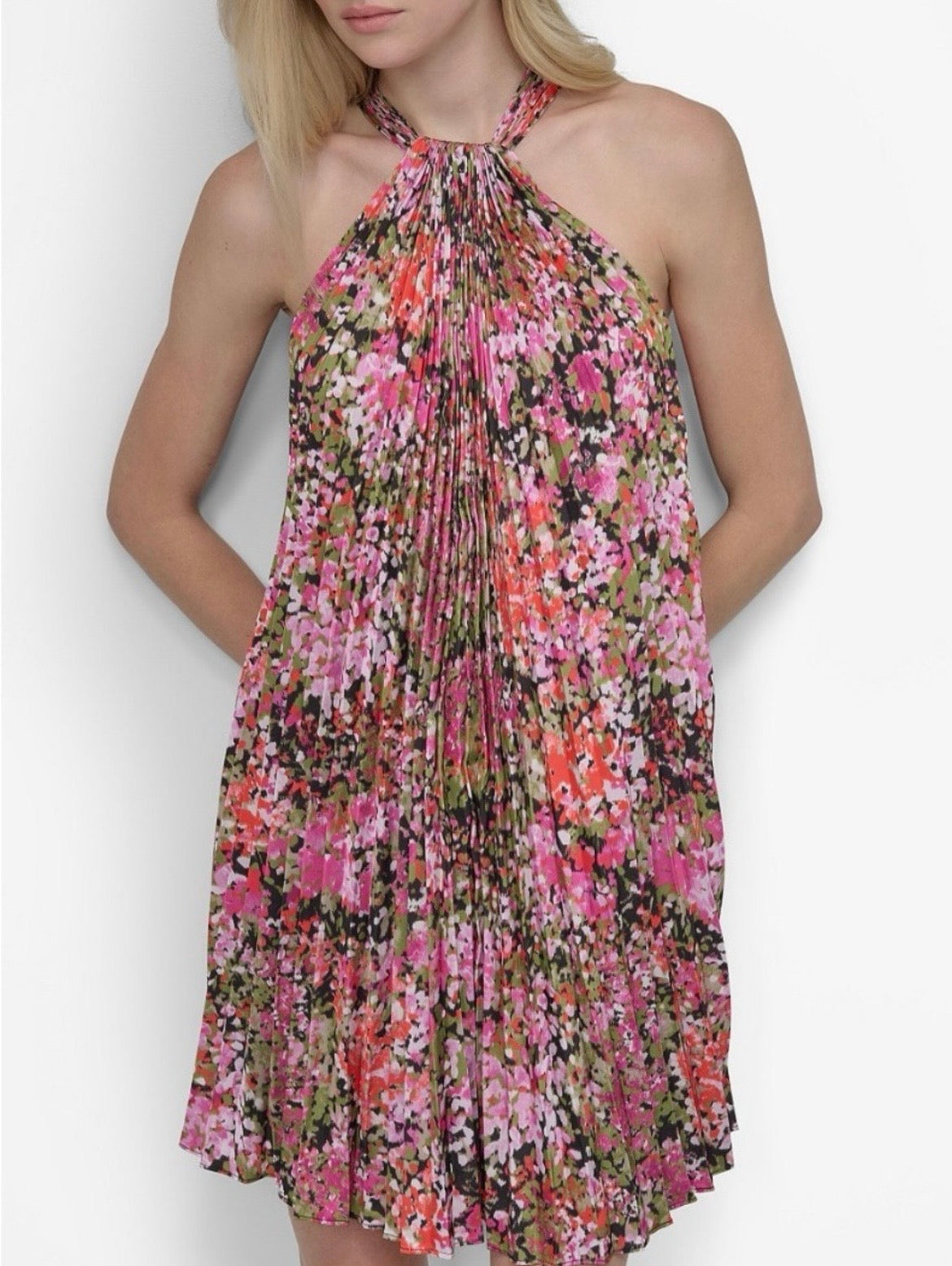 DKNY Pink Floral Halter Mini Dress