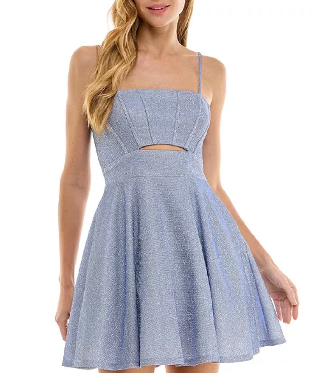 City Studios Juniors' Glitter Sleeveless Fit & Flare Mini Dress
