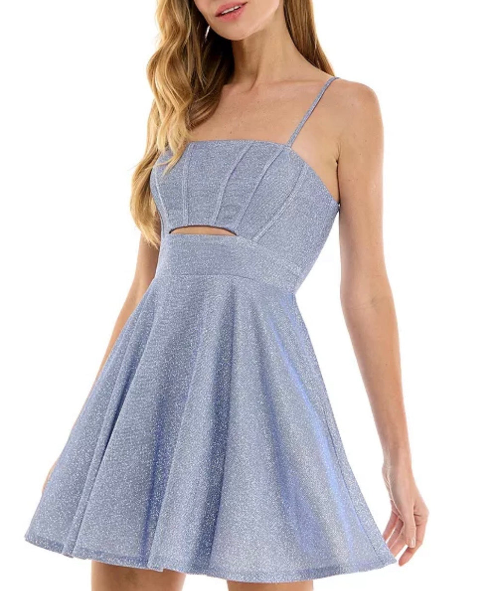 City Studios Juniors' Glitter Sleeveless Fit & Flare Mini Dress