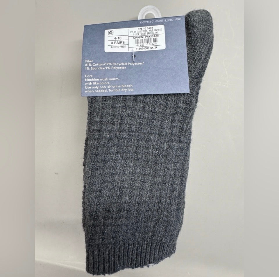 Women's Fine Ribbed Nep 3pk Crew Socks - Universal Thread™Charcoal Heather/Heather Gray/Light Gray 4-10: Midweight, Tagless