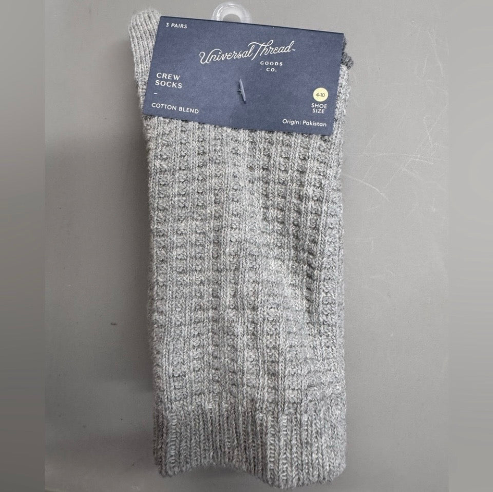 Women's Fine Ribbed Nep 3pk Crew Socks - Universal Thread™Charcoal Heather/Heather Gray/Light Gray 4-10: Midweight, Tagless