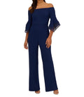 Adrianna Papell Off THe Shoulder Crepe Organza Sleeves