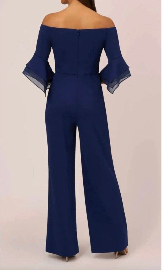 Adrianna Papell Off THe Shoulder Crepe Organza Sleeves