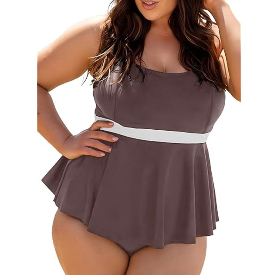 Plus Size Swimsuits for Women Colorblock 2 Piece Bathing Suits Tankini