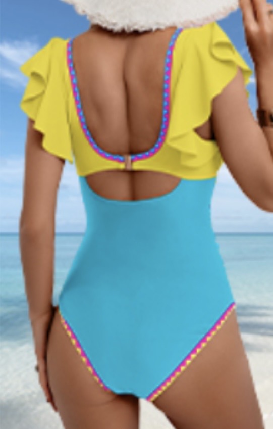 Aidonger Women's One Piece Ruffle Swimsuit Tummy Control Bathing Suit V Neck Shell Stitched Swim Suit Slimming Swimwear