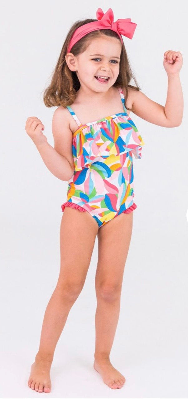RuffleButts Kids Single Ruffle One Piece - Tropical Adventure -UPF 50+