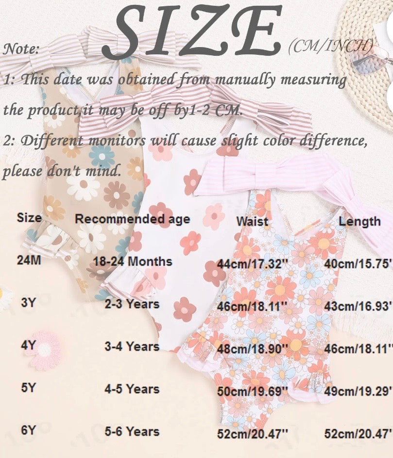 JLFKNG Baby Girls Swimsuit One Piece Fashion Floral Printed Bathing Suit Breathable Slim Fit Backless Pleated Beach Swimwear Comfy Beachwear