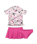 Cadocado Girls Swimsuit Rash Guard Girls' Swimwear Short Sleeve Bathing Suit 3 Pieces Kids Floral Swim Set With Skirt