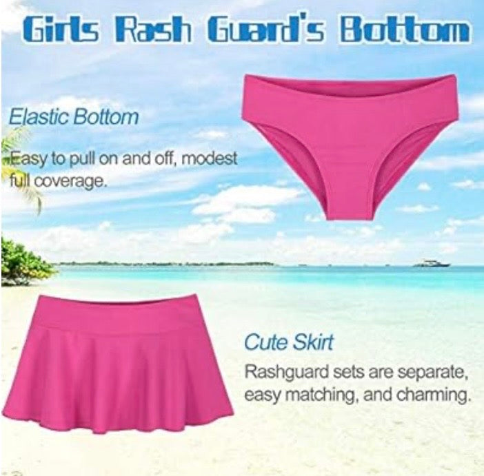 Cadocado Girls Swimsuit Rash Guard Girls' Swimwear Short Sleeve Bathing Suit 3 Pieces Kids Floral Swim Set With Skirt