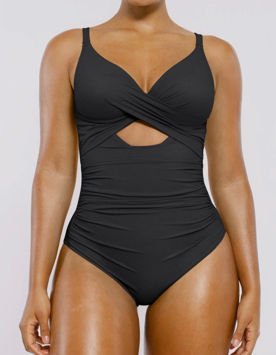Shapellx Cutout-Front Tummy Control One-Piece Swimsuit