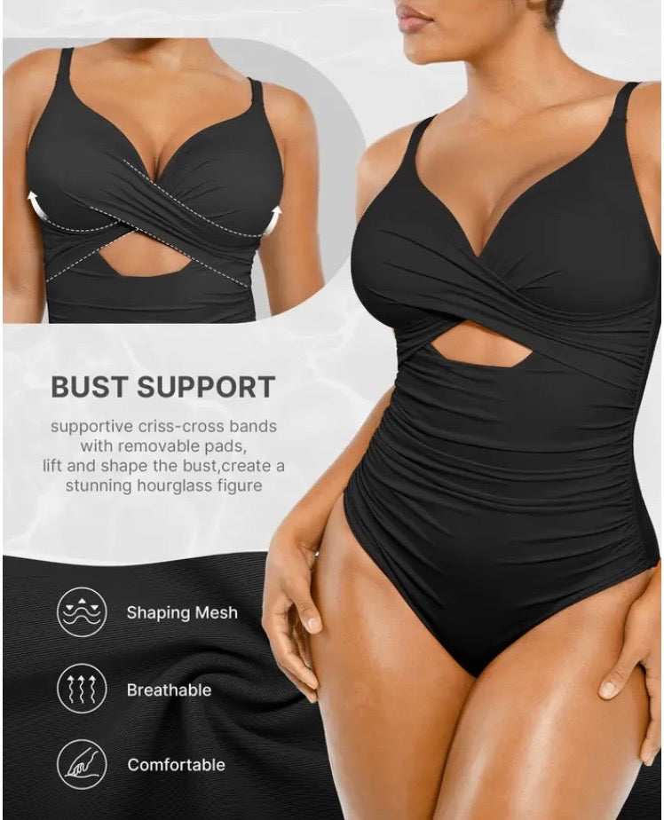 Shapellx Cutout-Front Tummy Control One-Piece Swimsuit