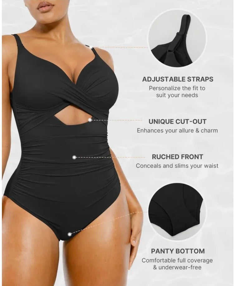 Shapellx Cutout-Front Tummy Control One-Piece Swimsuit
