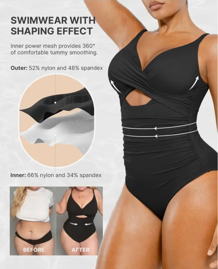 Shapellx Cutout-Front Tummy Control One-Piece Swimsuit