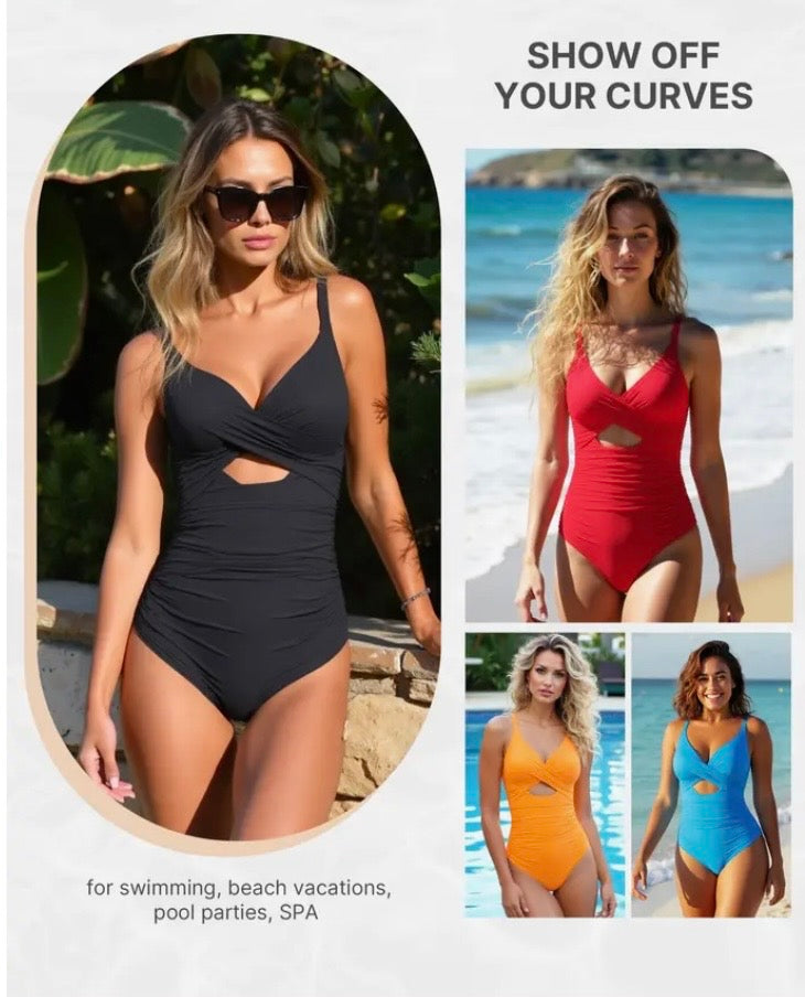 Shapellx Cutout-Front Tummy Control One-Piece Swimsuit