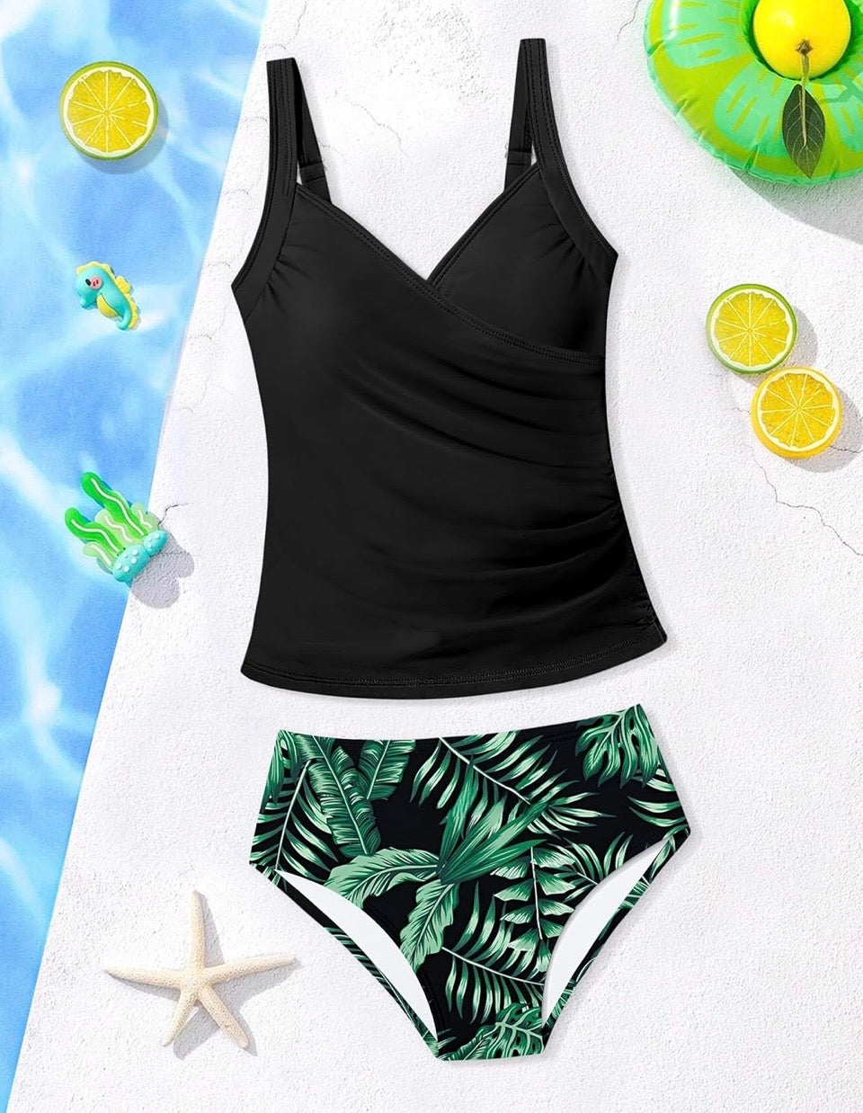 AGAPENG Girls Tankini Swimsuit Twist V Neck Bathing Suit Ruched Girls Swimsuit Two Piece Printed Girls' Swimwear
