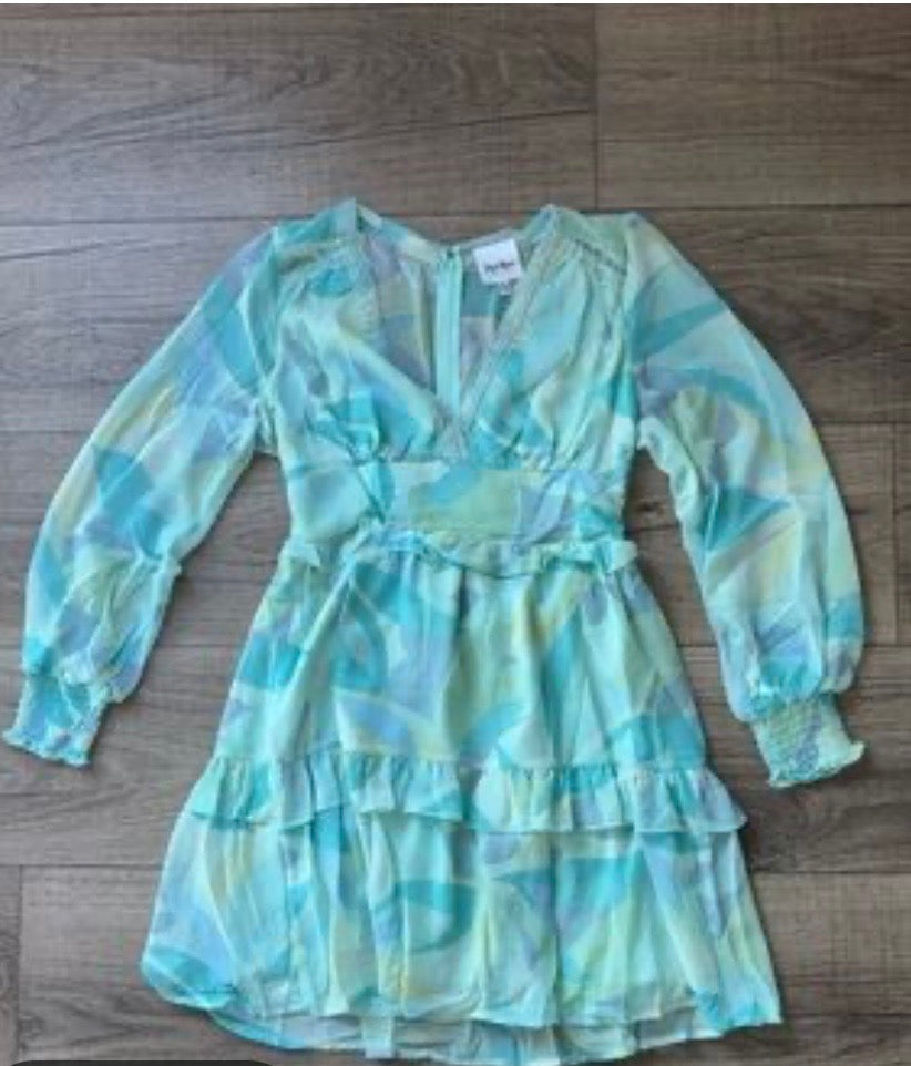 Sky to Moon Blue and Green Abstract Mini Dress (Copy) (Copy)