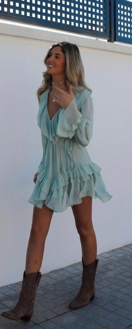 Sky to Moon Blue and Green Abstract Mini Dress (Copy) (Copy)
