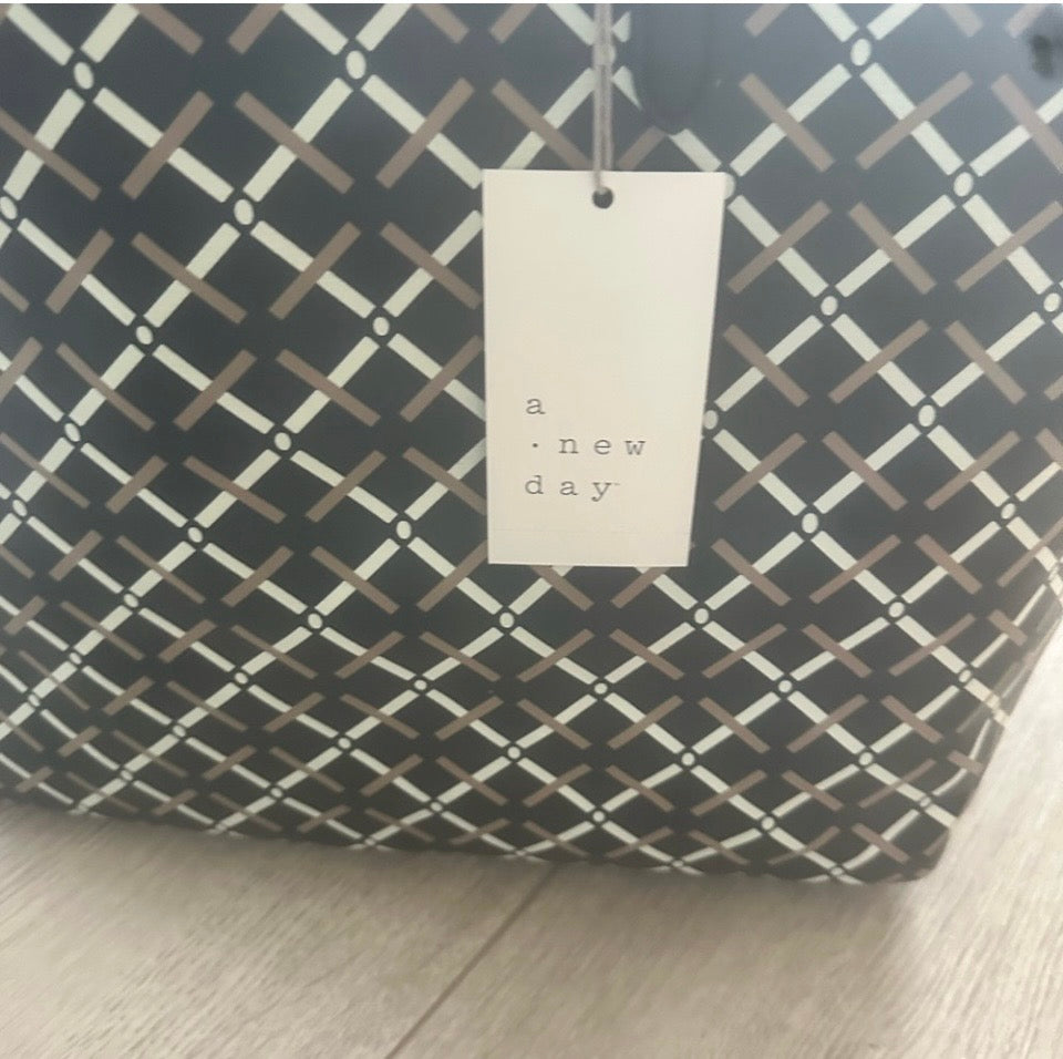 A New Day™ Black Monogram Tote Handbag with Detachable Crossbody Strap