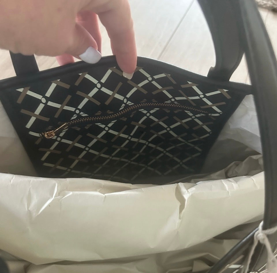 A New Day™ Black Monogram Tote Handbag with Detachable Crossbody Strap