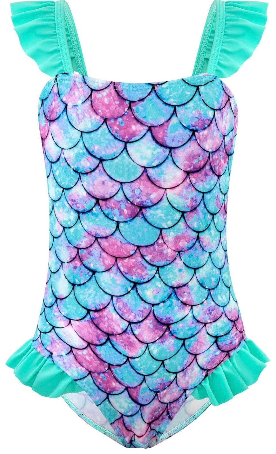 DAXIANG Girls One Piece Ruffle Strap Swimsuit Quick Dry Mermaid Swimwear Beach Sport Bathing Suit for Toddler Kids 6-8 Years