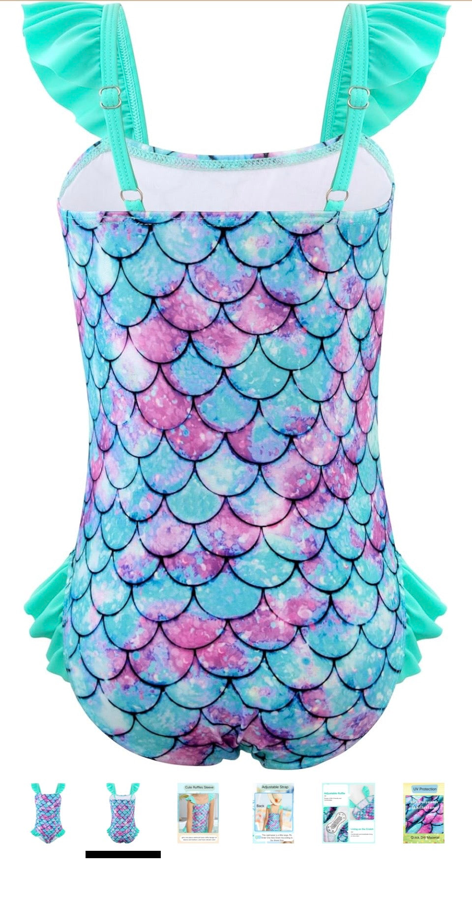 DAXIANG Girls One Piece Ruffle Strap Swimsuit Quick Dry Mermaid Swimwear Beach Sport Bathing Suit for Toddler Kids 6-8 Years