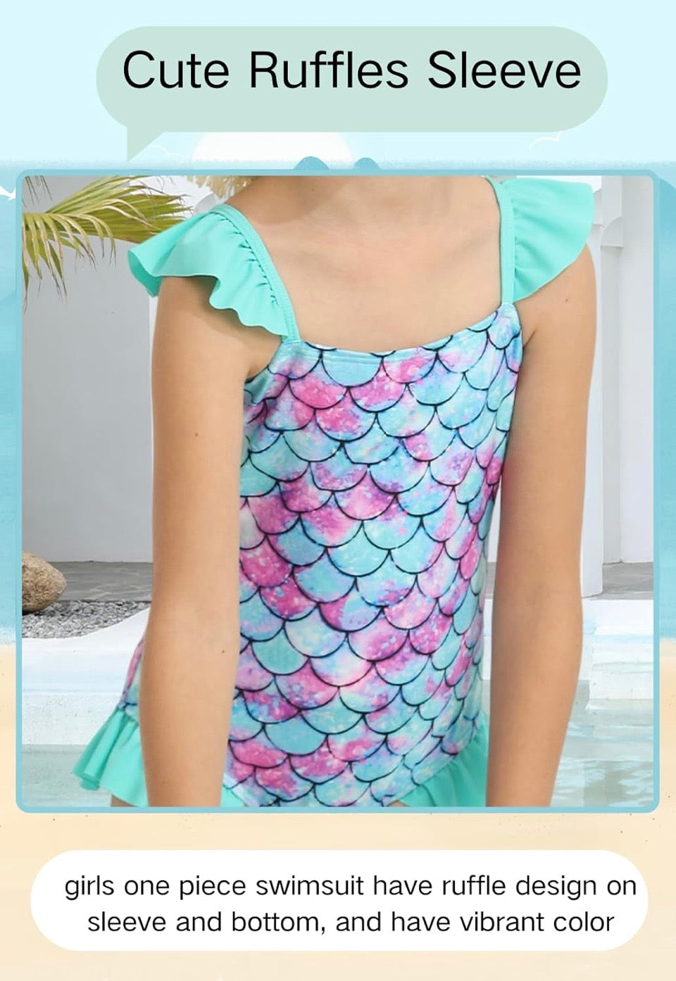 DAXIANG Girls One Piece Ruffle Strap Swimsuit Quick Dry Mermaid Swimwear Beach Sport Bathing Suit for Toddler Kids 6-8 Years