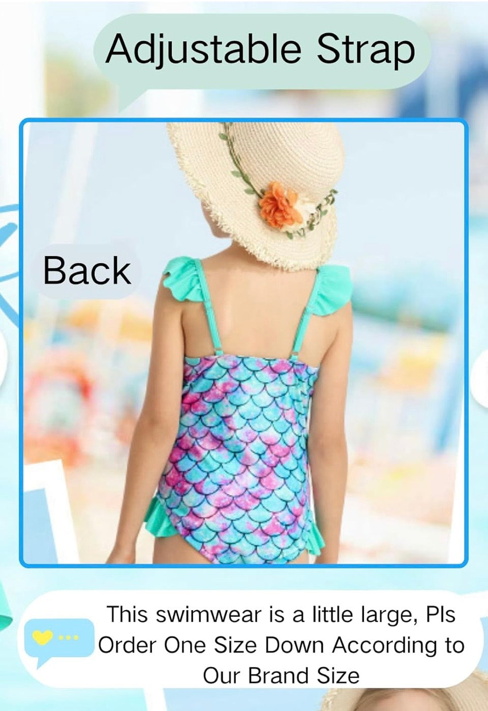 DAXIANG Girls One Piece Ruffle Strap Swimsuit Quick Dry Mermaid Swimwear Beach Sport Bathing Suit for Toddler Kids 6-8 Years
