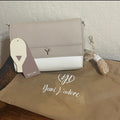 Yani J'adore Beige and White Crossbody Clutch