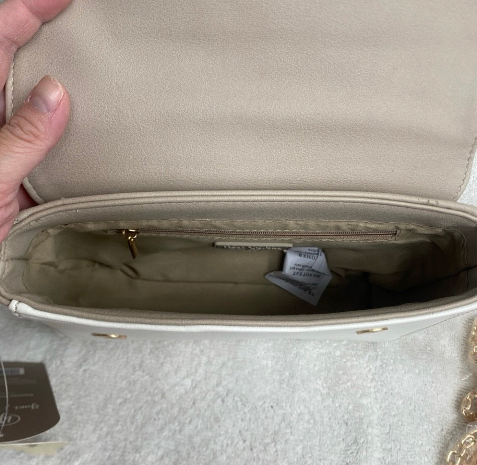 Yani J'adore Beige and White Crossbody Clutch