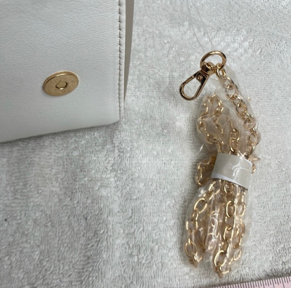 Yani J'adore Beige and White Crossbody Clutch