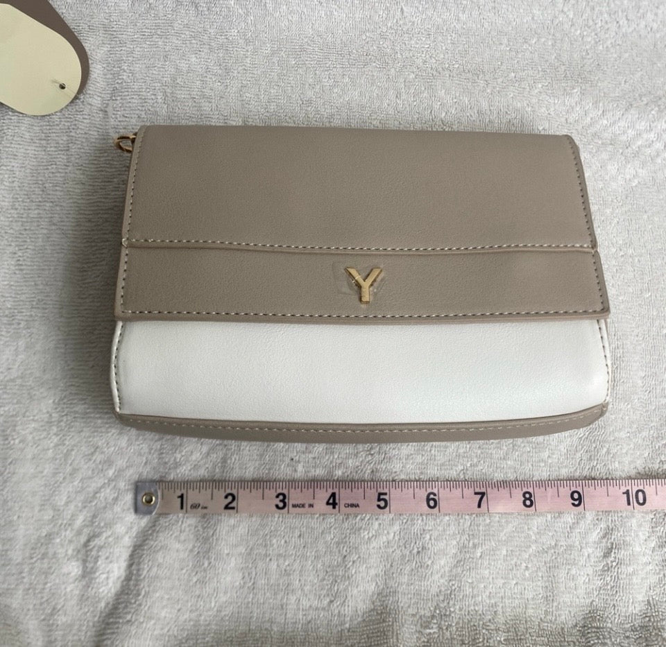 Yani J'adore Beige and White Crossbody Clutch