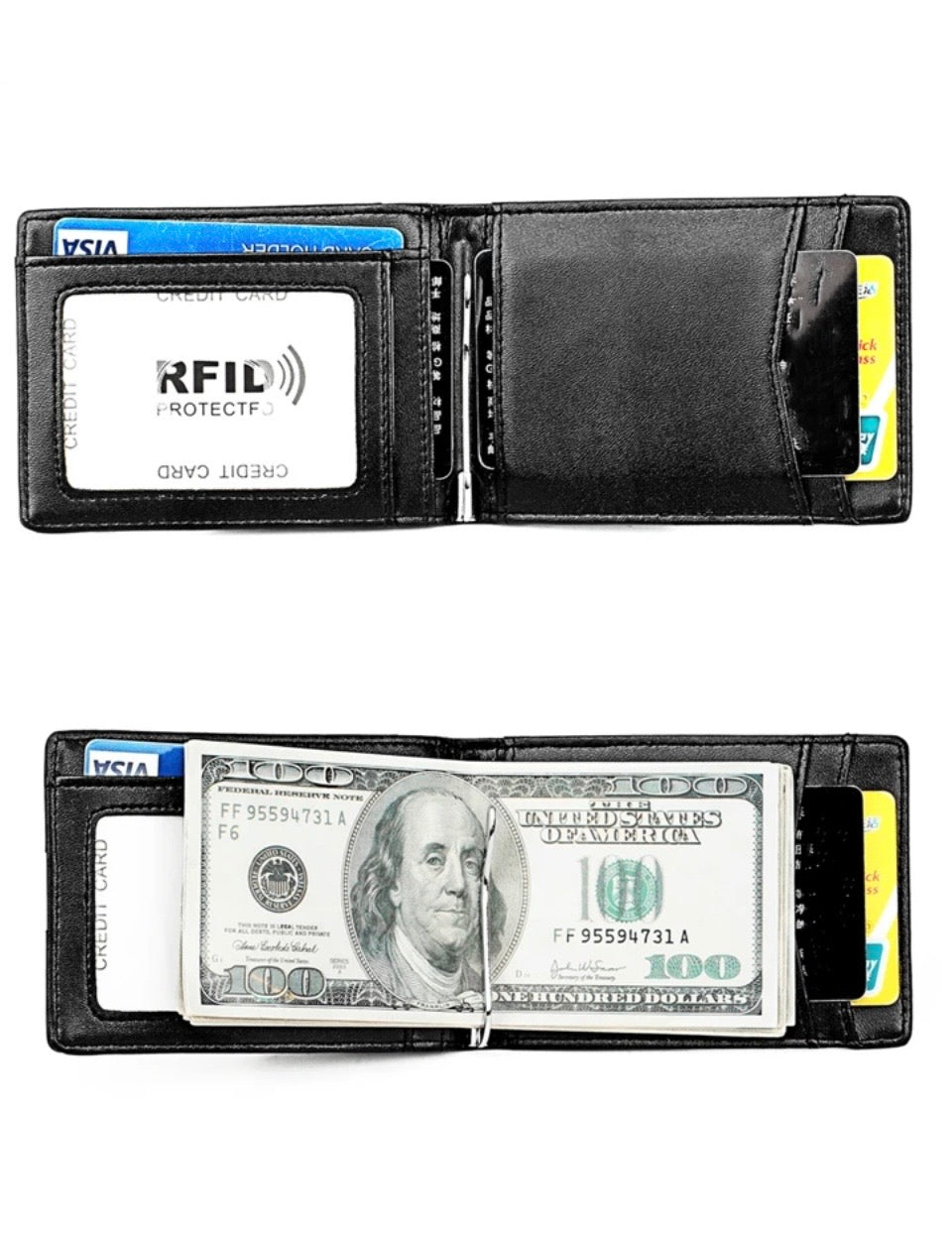 Leather Slim Wallet Blocking Bifold Minimalist Front Pocket Men Wallet With Clip