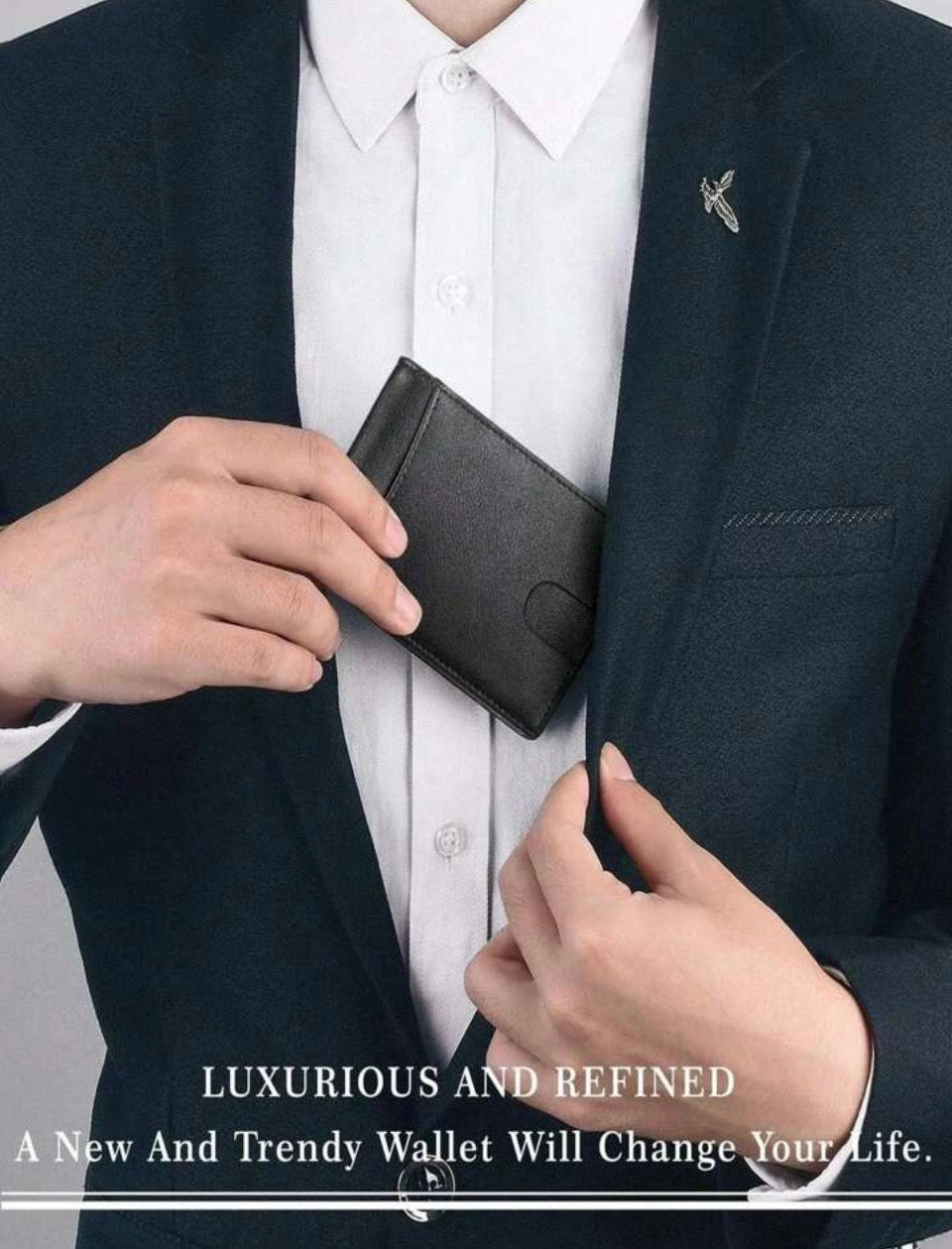 Leather Slim Wallet Blocking Bifold Minimalist Front Pocket Men Wallet With Clip