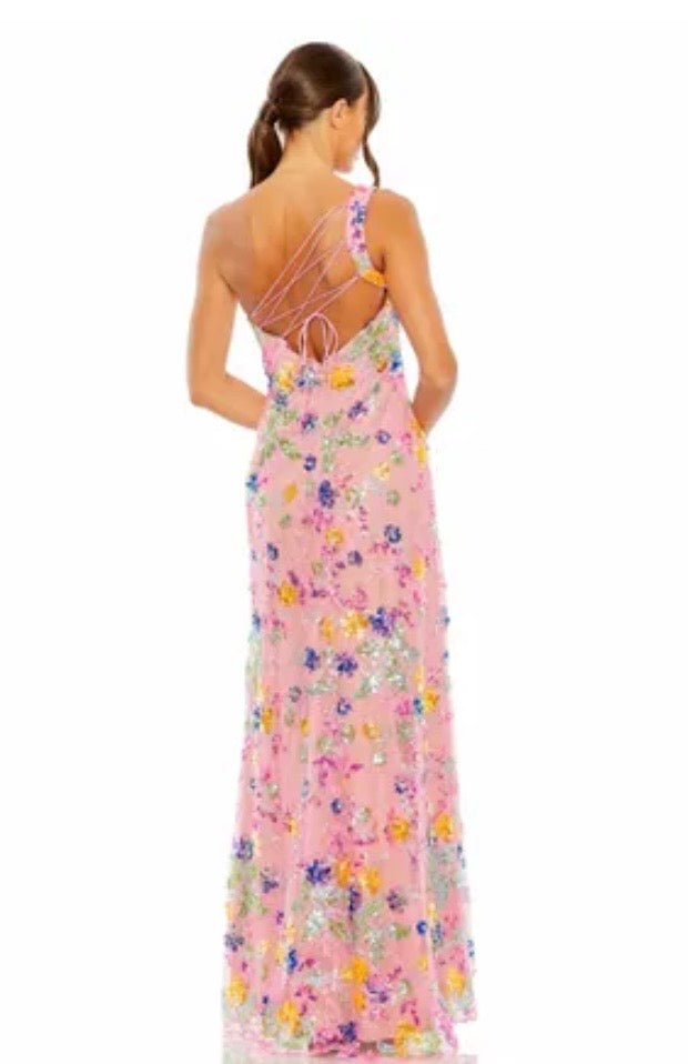 Mac Duggal Asymmetric Floral Sequin Evening Gown