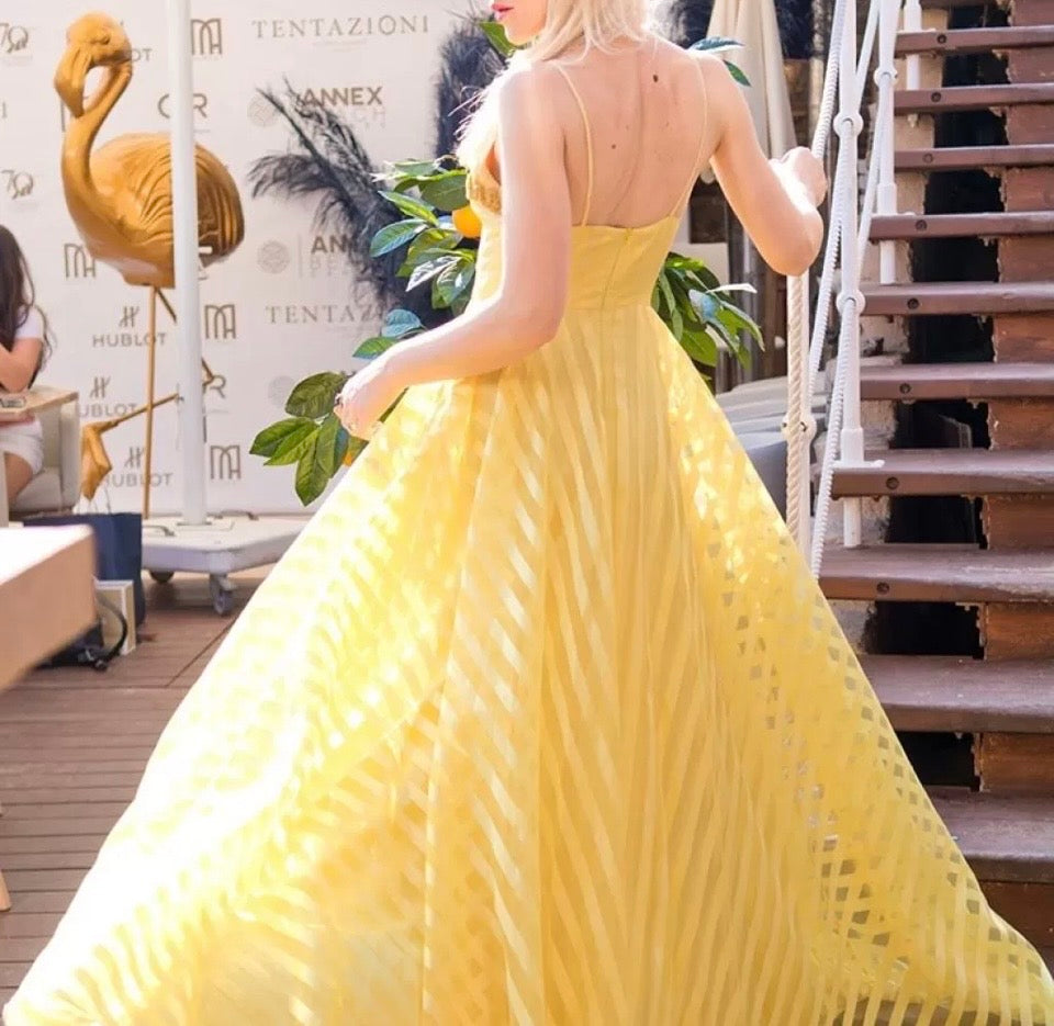 Sherri Hill Aline Spaghetti Straps Two Piece Yellow Sample Dress